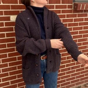 Vintage PRINGLE of SCOTLAND 💯 Wool Chunky Oversized Cardigan Marled Navy SZ: L